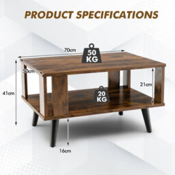 Costway Industrial Coffee Table 2-Tier Wooden Center Table Small Side Table Living Room - thumbnail 3