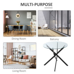 Homcom Clear Glass Side Table Round Metal Dining Table Dining Living Room Black - thumbnail 7
