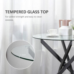 Homcom Clear Glass Side Table Round Metal Dining Table Dining Living Room Black - thumbnail 4