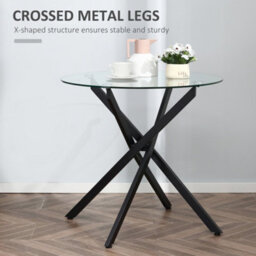Homcom Clear Glass Side Table Round Metal Dining Table Dining Living Room Black - thumbnail 5