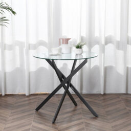 Homcom Clear Glass Side Table Round Metal Dining Table Dining Living Room Black - thumbnail 8