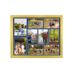 AK Frames 20X16 Gold Sleek Multi Photo Frame With Blue Mount - Holds 9 Apertures (2X) 7X5, (7X) 6X4 Photos - thumbnail 1