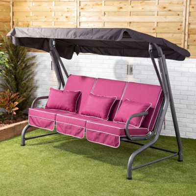 Alfresia Roma 3-Seater Swing Seat Charcoal Frame With Luxury Wine Red Cushions - image 1