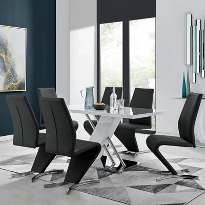 Furniturebox Uk Sorrento White High Gloss And Chrome Dining Table And 6 Black Willow Dining Chairs - image 1