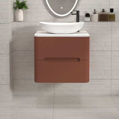 Royal Bathrooms Venice 600mm Terracotta Clay Wall Mounted Bathroom Countertop Vanity Unit 2 Drawer With Cesar Basin - image 1