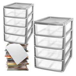 HEATON WHOLESALE 2 X Silver A4 Plastic 4 Drawer Storage Tower Unit Desktop Cabinet For Home & Office - thumbnail 3