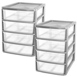 HEATON WHOLESALE 2 X Silver A4 Plastic 4 Drawer Storage Tower Unit Desktop Cabinet For Home & Office - thumbnail 2