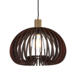Industville Rift Slatted Wooden Mushroom Wooden Pendant Light - Dark, Dark Wood, Brass Pendant Holder