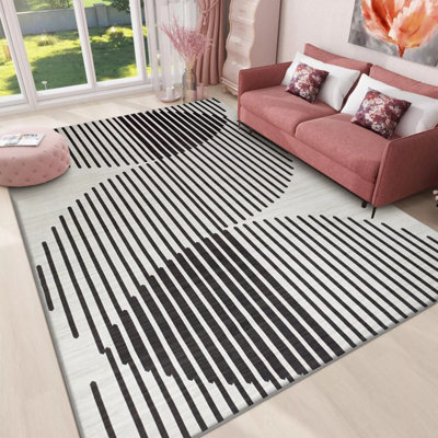 Ameha Printed Rug Modern Living Room Bedroom Area Carpets Stylish Abstract Lines Or Optical Wave Pattern Rugs 120X170 Cm - image 1