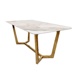 Stratus Interiors Lucien 1.8M Dining Table - Gold Base With Pandora Gold Stone Top - Doorstep Delivery Only No Assembly - Silver Leg Color - thumbnail 2