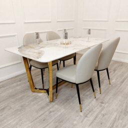 Stratus Interiors Lucien 1.8M Dining Table - Gold Base With Pandora Gold Stone Top - Doorstep Delivery Only No Assembly - Silver Leg Color - thumbnail 6