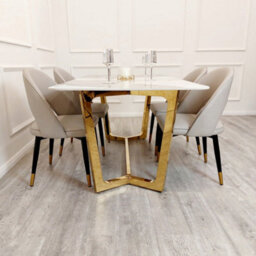 Stratus Interiors Lucien 1.8M Dining Table - Gold Base With Pandora Gold Stone Top - Doorstep Delivery Only No Assembly - Silver Leg Color - thumbnail 8