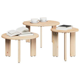 Berkfield Coffee Table 3 Pcs Natural Solid Pine Wood - thumbnail 3