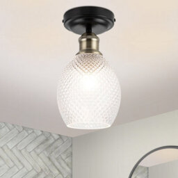 Cosylyte Auburn Bathroom Classic Faceted Glass Ceiling Flush Light - Matt Black - thumbnail 1