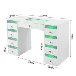 Fenchilin 9-Drawer Vanity Dressing Table With Rgb Led Lights 130X55X81Cm White Makeup Desk - thumbnail 7