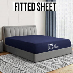 Ameha Plain Microfiber Fitted Sheet 25Cm Deep Pocket- Hypoallergenic Easy Care Navy Fitted Sheets Super King Bedsheet (180X200Cm) - thumbnail 1