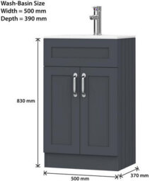 Belofay 500mm Bathroom Vanity Units With Basin With White Ceramic Bathroom Sink Soft Close Hinges & 1 Tap Hole (Crawley Grey) - thumbnail 5