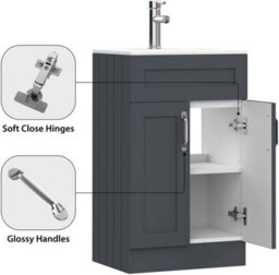 Belofay 500mm Bathroom Vanity Units With Basin With White Ceramic Bathroom Sink Soft Close Hinges & 1 Tap Hole (Crawley Grey) - thumbnail 6