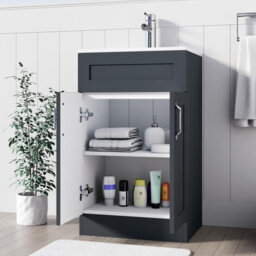 Belofay 500mm Bathroom Vanity Units With Basin With White Ceramic Bathroom Sink Soft Close Hinges & 1 Tap Hole (Crawley Grey) - thumbnail 3