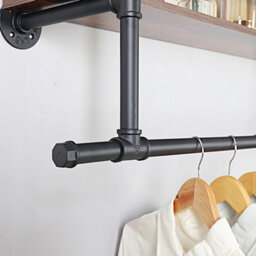 Heavy Duty Pipe Clothes Rail Wall Mounted Garment Rack- Black+Dark Brown - thumbnail 6