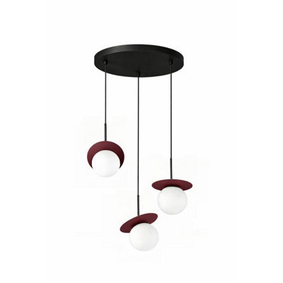 Luminosa Lighting Luminosa Aura Cluster Pendant Ceiling Light Black, Burgundy White Glass Shade 3X E27 - image 1