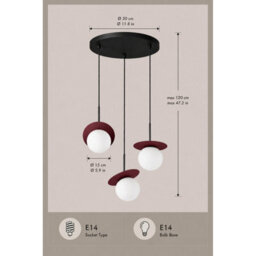 Luminosa Lighting Luminosa Aura Cluster Pendant Ceiling Light Black, Burgundy White Glass Shade 3X E27 - thumbnail 4