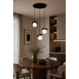 Luminosa Lighting Luminosa Aura Cluster Pendant Ceiling Light Black, Burgundy White Glass Shade 3X E27 - thumbnail 2
