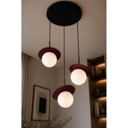 Luminosa Lighting Luminosa Aura Cluster Pendant Ceiling Light Black, Burgundy White Glass Shade 3X E27 - thumbnail 3