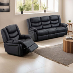 More4Homes Seattle Manual Recliner Bonded Leather 1+3 Seater Sofa Set (Black) - thumbnail 1