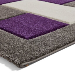 Grey Purple Modern Easy To Clean Bordered Chequered Geometric Rug For Dining Room-120Cm X 170Cm - thumbnail 6