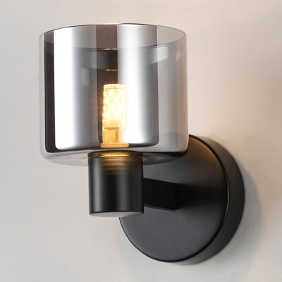 Harper Living Modern Wall Light, Indoor Wall Lamp With Matt Black Finish & Smoked Glass Shade, Wall Sconce Lights - image 1