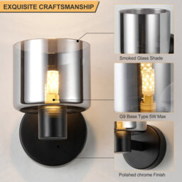 Harper Living Modern Wall Light, Indoor Wall Lamp With Matt Black Finish & Smoked Glass Shade, Wall Sconce Lights - thumbnail 2