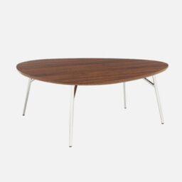 Sweeek - Oval Coffee Table Chrome Legs And Walnut Effect Top Ezia 100X95X35.5 Cm - thumbnail 1