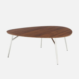 Sweeek - Oval Coffee Table Chrome Legs And Walnut Effect Top Ezia 100X95X35.5 Cm - thumbnail 2