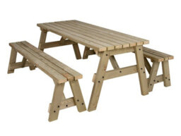 Arbor Garden Solutions Victoria Wooden Picnic Bench And Table Set, Outdoor Dining Set (6Ft, Natural Finish) - thumbnail 1