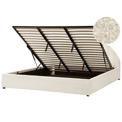 Beliani Ottoman Bed Boucle Chadenet 180 X 200 Cm (Eu Super King) Off-White - image 1