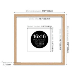 "16X16"" Oak Picture Frame - 16X16"" Square Frame With 12X12"" Mount For 16X16""/12X12"" Pictures Vintage Style Photo Display, 1 Pack" - thumbnail 2
