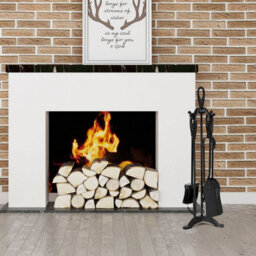 Costway 5 Piece Fire Companion Set Iron Fireplace Fireside Tools Brush-Black - thumbnail 4