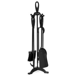 Costway 5 Piece Fire Companion Set Iron Fireplace Fireside Tools Brush-Black - thumbnail 1