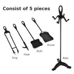 Costway 5 Piece Fire Companion Set Iron Fireplace Fireside Tools Brush-Black - thumbnail 6