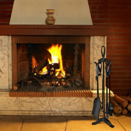 Costway 5 Piece Fire Companion Set Iron Fireplace Fireside Tools Brush-Black - thumbnail 3