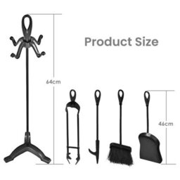 Costway 5 Piece Fire Companion Set Iron Fireplace Fireside Tools Brush-Black - thumbnail 2