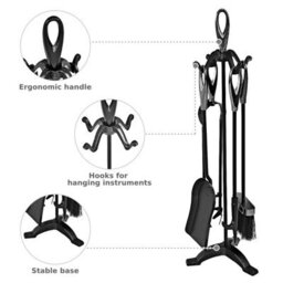 Costway 5 Piece Fire Companion Set Iron Fireplace Fireside Tools Brush-Black - thumbnail 8
