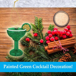 Green Glitter Cocktail Decoration Hand Painted Hanging Christmas - thumbnail 2