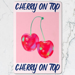 Benjamin Tate Design Cherry On Top Placemat Coaster Set Designer Artwork With Wood Base Limited Edition - thumbnail 2