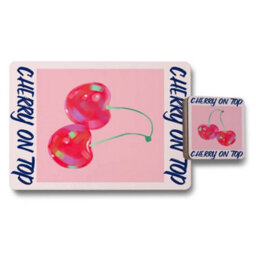 Benjamin Tate Design Cherry On Top Placemat Coaster Set Designer Artwork With Wood Base Limited Edition - thumbnail 1