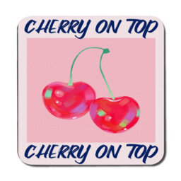 Benjamin Tate Design Cherry On Top Placemat Coaster Set Designer Artwork With Wood Base Limited Edition - thumbnail 3
