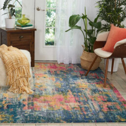 Blue/yellow Modern Easy To Clean Abstract Graphics Rug For Dining Room-119Cm X 180Cm - thumbnail 3
