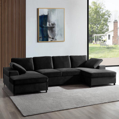 Home Detail Daniel Large U-Shaped Sofa, Black Velvet - image 1