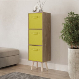 Urbn-Living Urbnliving 80Cm Height 3 Tier Oak Wooden Storage Bookcase Scandinavian Style Pine Legs With Yellow Inserts